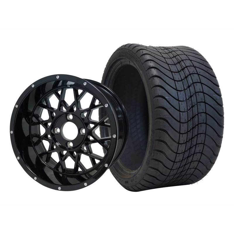 SGC 12″ Venom Glossy Black Wheel – Aluminum Alloy / STEELENG 215/35-12 Low Profile Tire Tires Combo – Set of 4