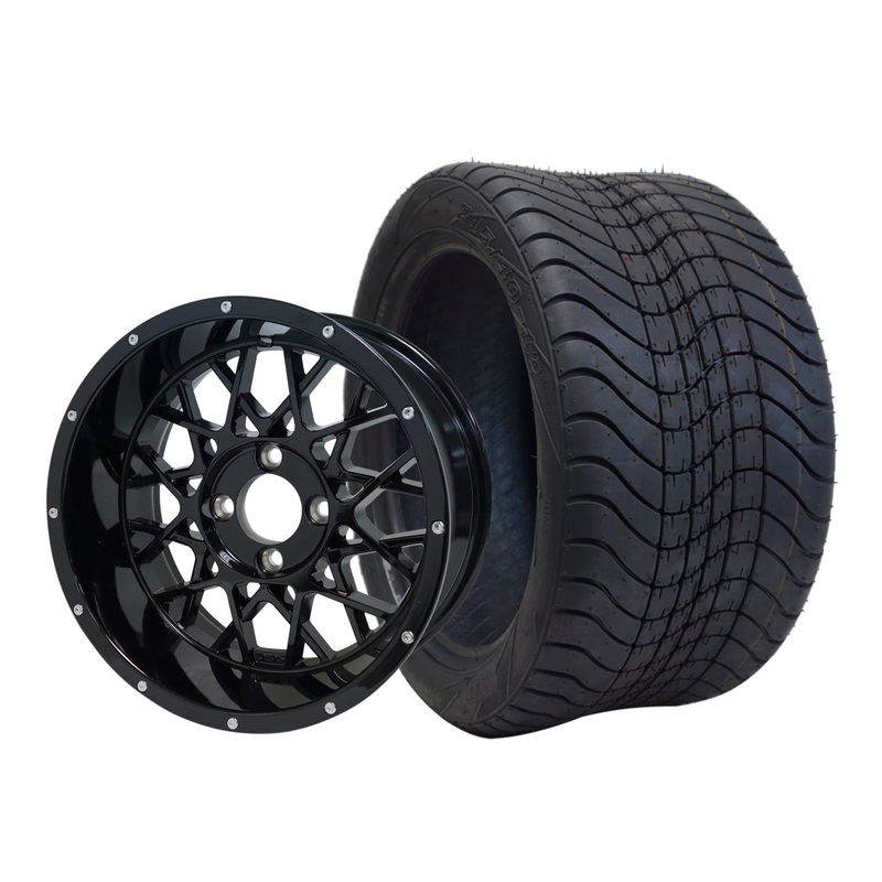 SGC 12″ Venom Glossy Black Wheel – Aluminum Alloy / STEELENG 215/40-12 Low Profile Tire DOT Approved Tires Combo – Set of 4