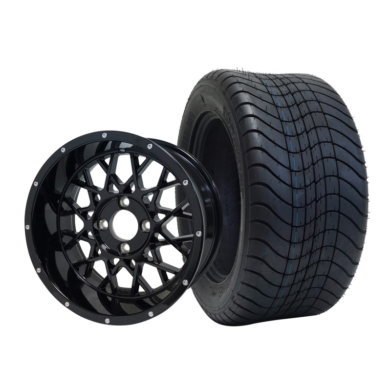 SGC 12″ Venom Glossy Black Wheel – Aluminum Alloy / STEELENG 215/50-12 Comfort Ride Street Tire DOT Approved Tires Combo – Set of 4