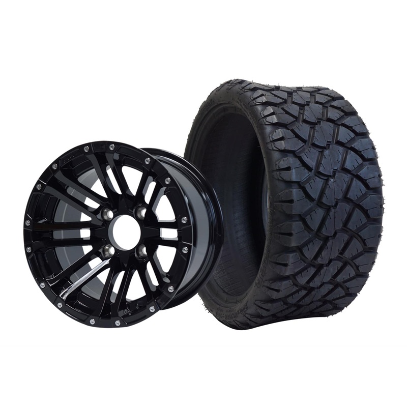 SGC 14″ Lancer Glossy Black Wheel – Aluminum Alloy / STEELENG 20″x8.5″-14″ STINGER AT Tire DOT Approved Tires Combo – Set of 4