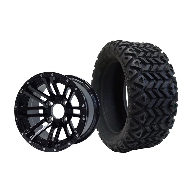 SGC 14″ Lancer Glossy Black Wheel – Aluminum Alloy / STEELENG 23″x10″-14″ All Terrain Tire DOT Approved Tires Combo – Set of 4