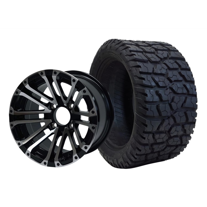 SGC 14″ Lancer Machined/Black Wheel – Aluminum Alloy / STEELENG 22″x10.5″-14″ GATOR All Terrain Tire DOT Approved Tires Combo – Set of 4