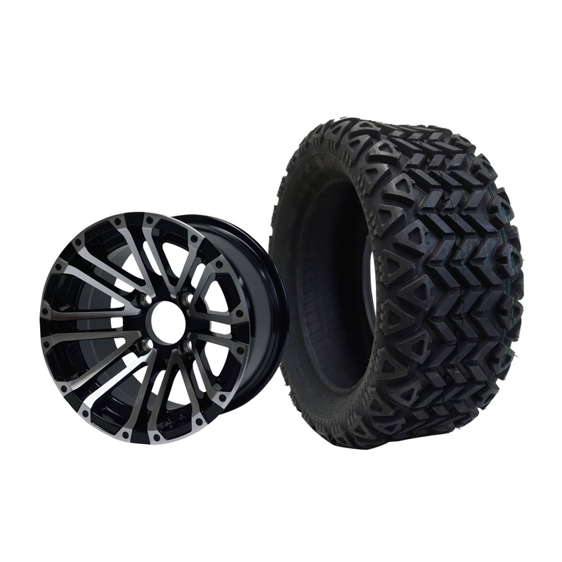 SGC 14″ Lancer Machined/Black Wheel – Aluminum Alloy / STEELENG 23″x10″-14″ All Terrain Tire DOT Approved Tires Combo – Set of 4