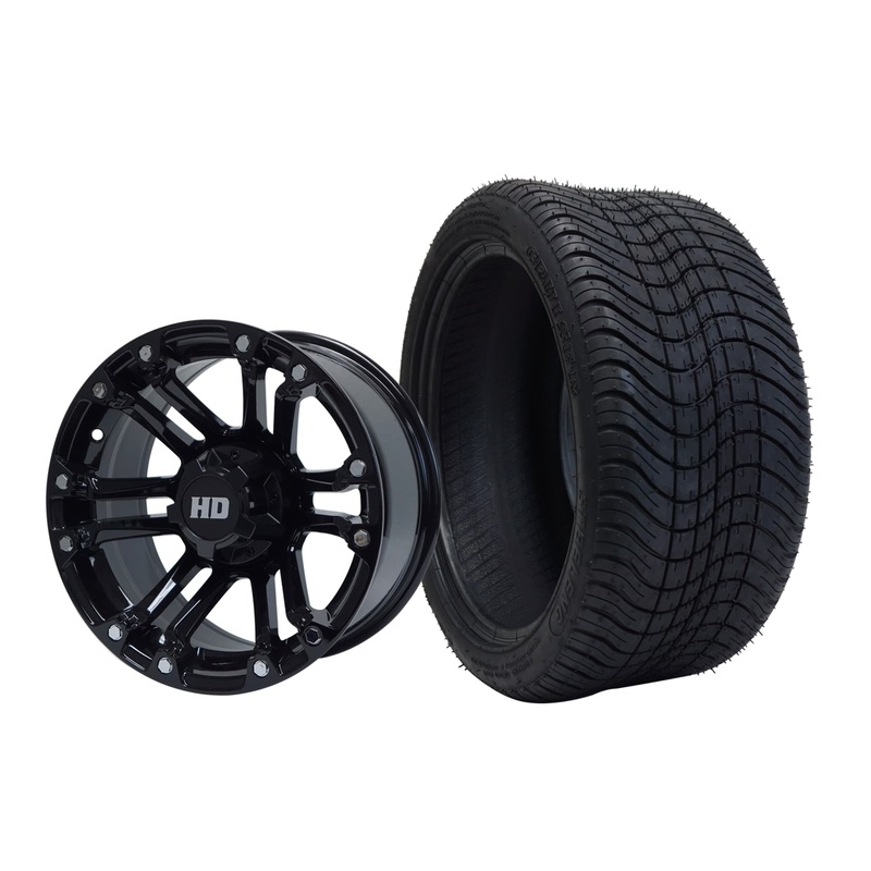 SGC 14″ Rhino Glossy Black Wheel – Aluminum Alloy / STEELENG 205/30-14 Low Profile Tire DOT Approved Tires Combo – Set of 4