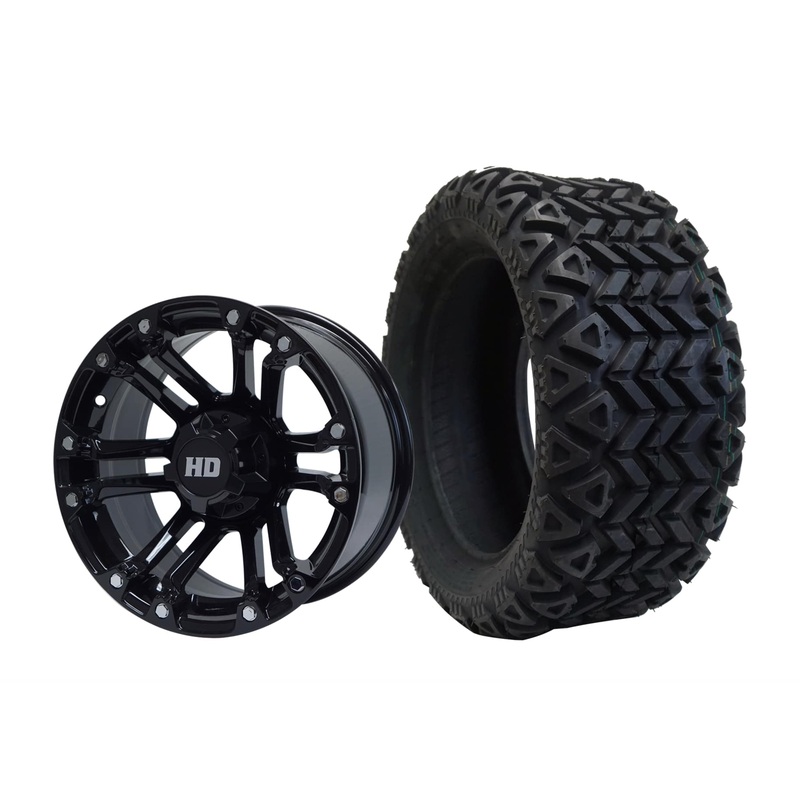 SGC 14″ Rhino Glossy Black Wheel – Aluminum Alloy / STEELENG 23″x10″-14″ All Terrain Tire DOT Approved Tires Combo – Set of 4
