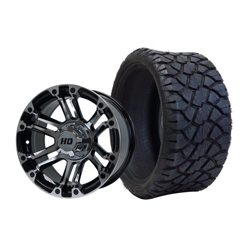 SGC 14″ Rhino Machined/Black Wheel – Aluminum Alloy / STEELENG 20″x8.5″-14″ STINGER AT Tire DOT Approved Tires Combo – Set of 4