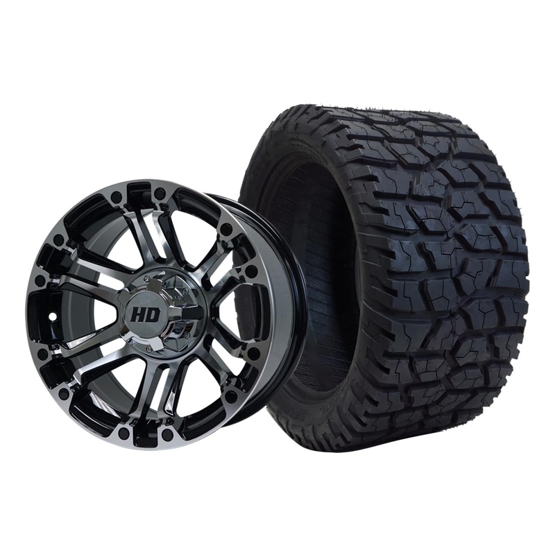 SGC 14″ Rhino Machined/Black Wheel – Aluminum Alloy / STEELENG 22″x10.5″-14″ GATOR All Terrain Tire DOT Approved Tires Combo – Set of 4
