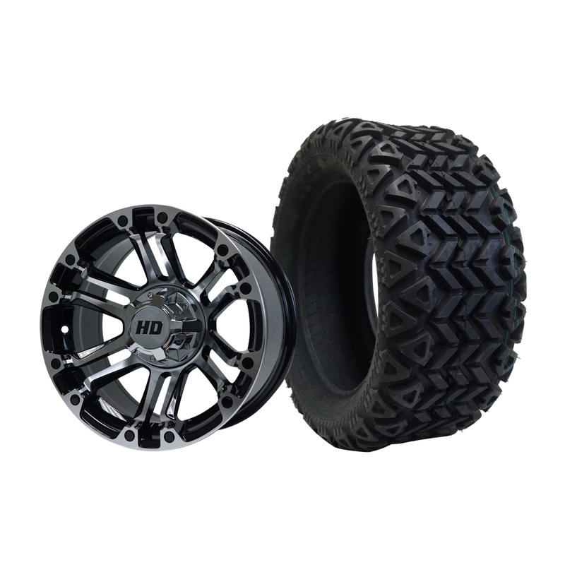 SGC 14″ Rhino Machined/Black Wheel – Aluminum Alloy / STEELENG 23″x10″-14″ All Terrain Tire DOT Approved Tires Combo – Set of 4