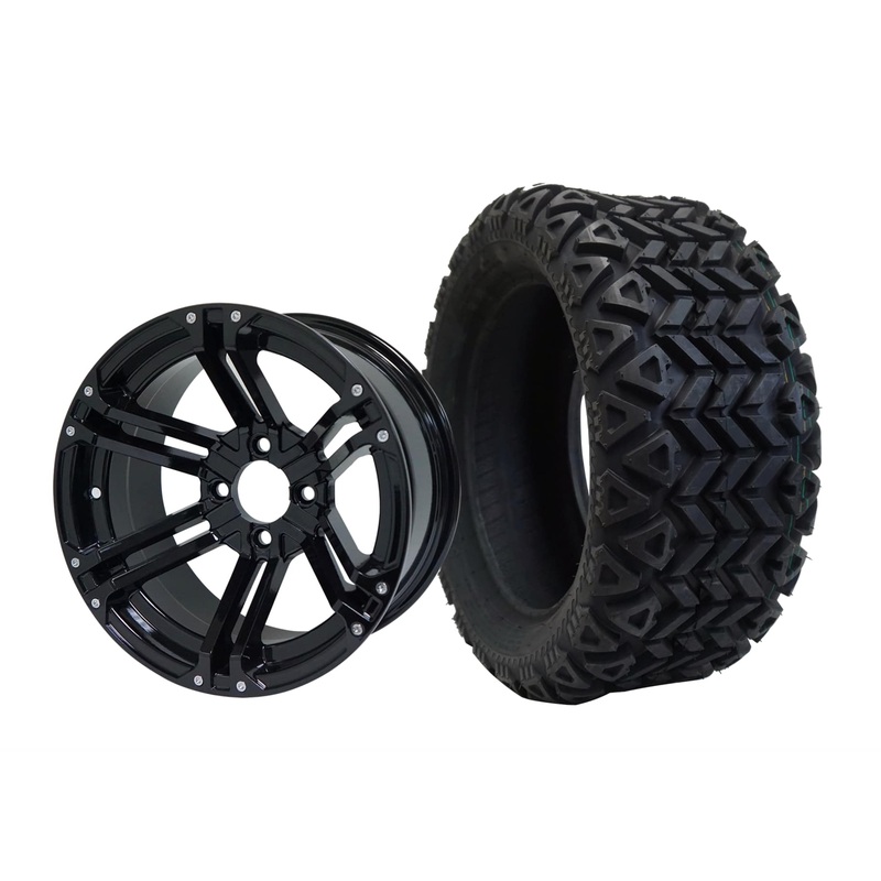 SGC 14″ Terminator Glossy Black Wheel – Aluminum Alloy / STEELENG 23″x10″-14″ All Terrain Tire DOT Approved Tires Combo – Set of 4