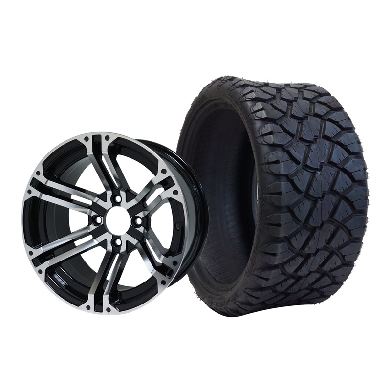 SGC 14″ Terminator Machined/Black Wheel – Aluminum Alloy / STEELENG 20″x8.5″-14″ STINGER AT Tire DOT Approved Tires Combo – Set of 4