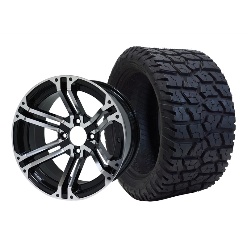 SGC 14″ Terminator Machined/Black Wheel – Aluminum Alloy / STEELENG 22″x10.5″-14″ GATOR All Terrain Tire DOT Approved Tires Combo – Set of 4