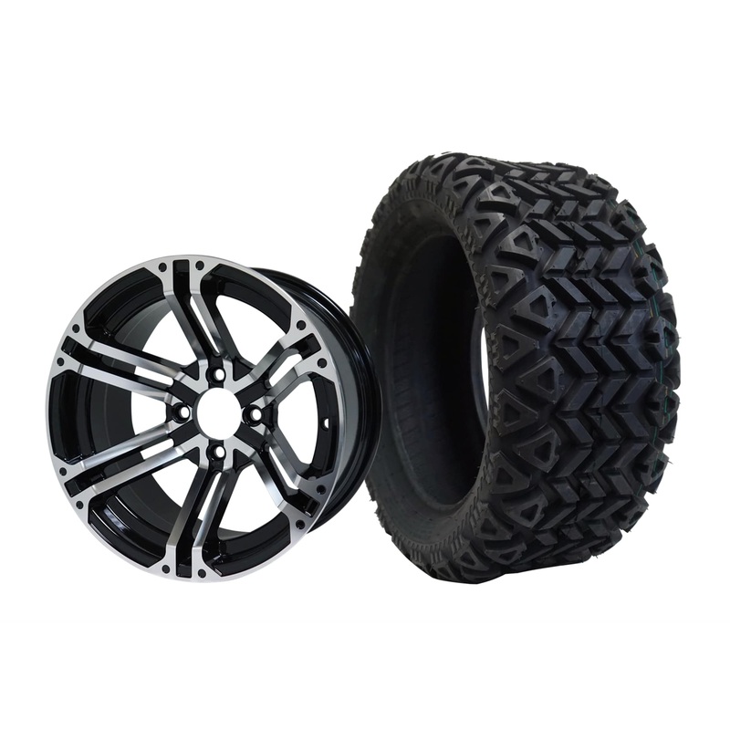 SGC 14″ Terminator Machined/Black Wheel – Aluminum Alloy / STEELENG 23″x10″-14″ All Terrain Tire DOT Approved Tires Combo – Set of 4