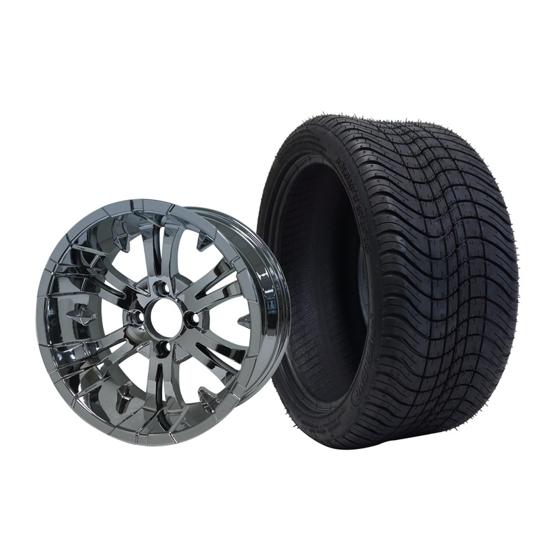 SGC 14″ Vampire Chrome Wheel – Aluminum Alloy / STEELENG 205/30-14 Low Profile Tire DOT Approved Tires Combo – Set of 4