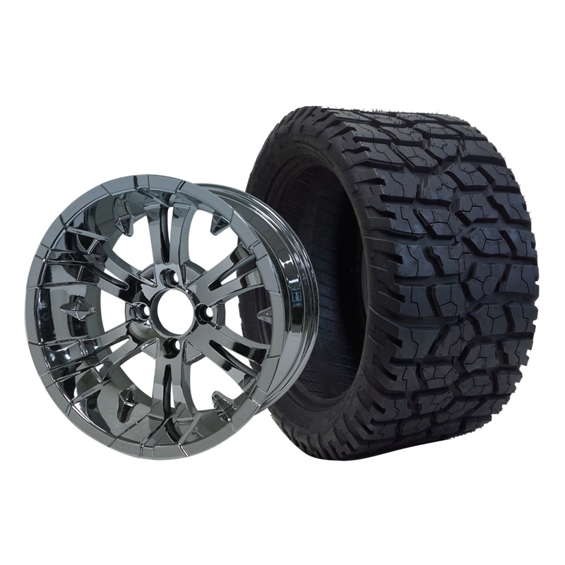 SGC 14″ Vampire Chrome Wheel – Aluminum Alloy / STEELENG 22″x10.5″-14″ GATOR All Terrain Tire DOT Approved Tires Combo – Set of 4