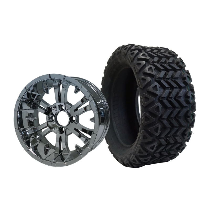SGC 14″ Vampire Chrome Wheel – Aluminum Alloy / STEELENG 23″x10″-14″ All Terrain Tire DOT Approved Tires Combo – Set of 4