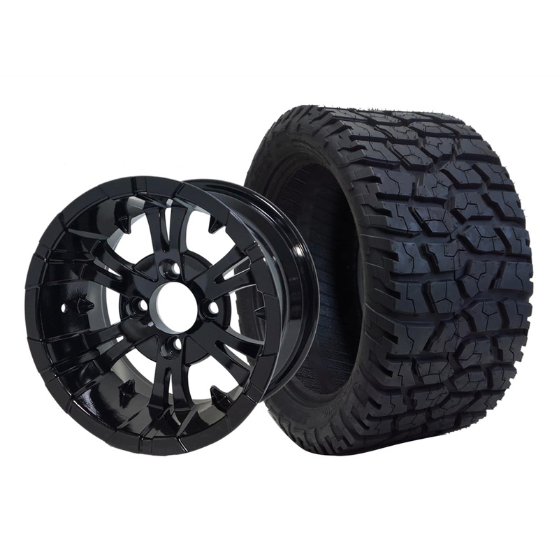 SGC 14″ Vampire Glossy Black Wheel – Aluminum Alloy / STEELENG 22″x10.5″-14″ GATOR All Terrain Tire DOT Approved Tires Combo – Set of 4