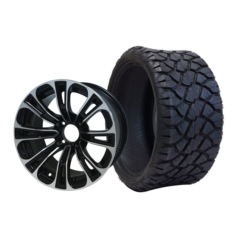 SGC 14″ Vector Machined/Black Wheel – Aluminum Alloy / STEELENG 20″x8.5″-14″ STINGER AT Tire DOT Approved Tires Combo – Set of 4