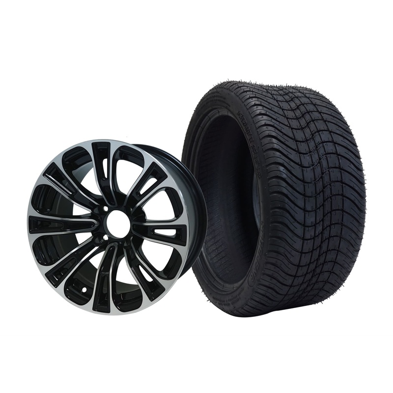 SGC 14″ Vector Machined/Black Wheel – Aluminum Alloy / STEELENG 205/30-14 Low Profile Tire DOT Approved Tires Combo – Set of 4