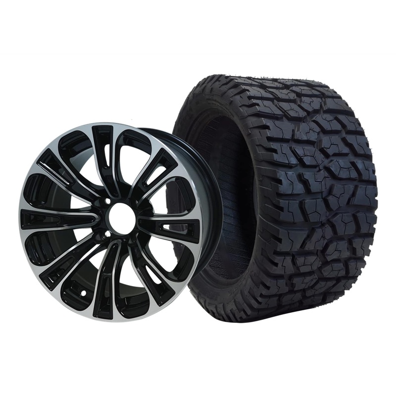 SGC 14″ Vector Machined/Black Wheel – Aluminum Alloy / STEELENG 22″x10.5″-14″ GATOR All Terrain Tire DOT Approved Tires Combo – Set of 4