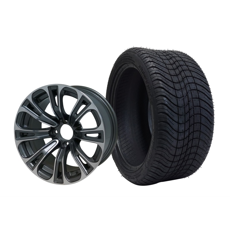 SGC 14″ Vector Machined/Gunmetal Wheel – Aluminum Alloy / STEELENG 205/30-14 Low Profile Tire DOT Approved Tires Combo – Set of 4