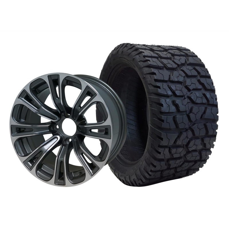 SGC 14″ Vector Machined/Gunmetal Wheel – Aluminum Alloy / STEELENG 22″x10.5″-14″ GATOR All Terrain Tire DOT Approved Tires Combo – Set of 4