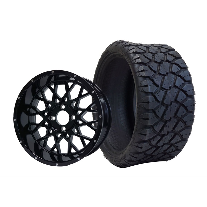 SGC 14″ Venom Glossy Black Wheel – Aluminum Alloy / STEELENG 20″x8.5″-14″ STINGER AT Tire DOT Approved Tires Combo – Set of 4