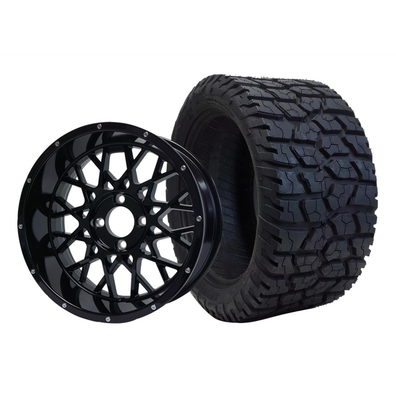 SGC 14″ Venom Glossy Black Wheel – Aluminum Alloy / STEELENG 22″x10.5″-14″ GATOR All Terrain Tire DOT Approved Tires Combo – Set of 4