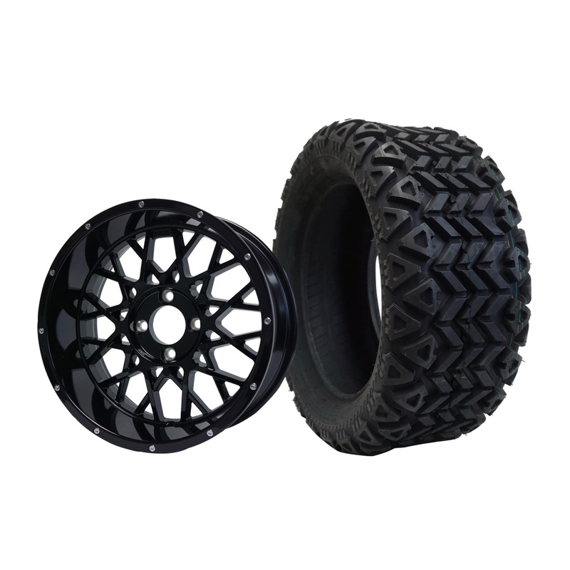 SGC 14″ Venom Glossy Black Wheel – Aluminum Alloy / STEELENG 23″x10″-14″ All Terrain Tire DOT Approved Tires Combo – Set of 4