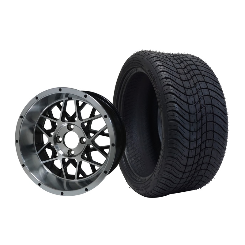 SGC 14″ Venom Machined/Black Wheel – Aluminum Alloy / STEELENG 205/30-14 Low Profile Tire DOT Approved Tires Combo – Set of 4