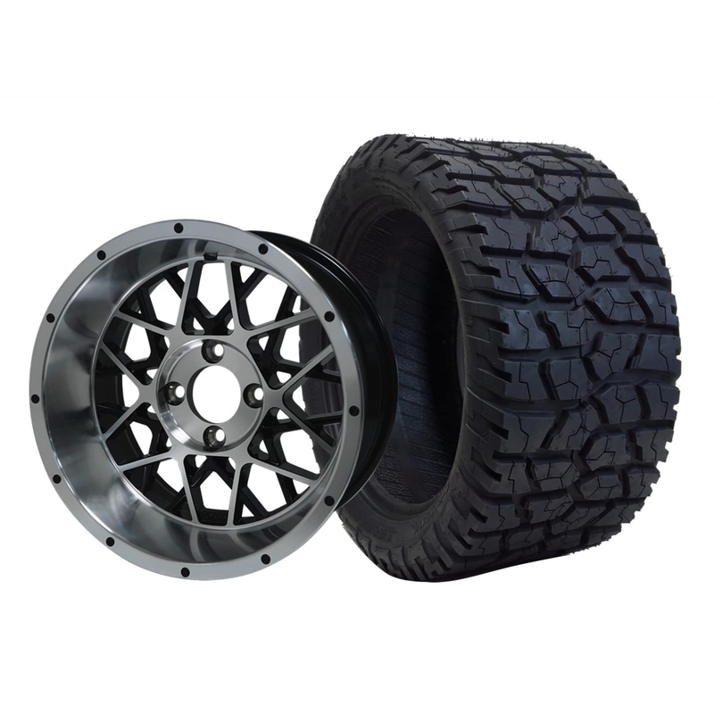 SGC 14″ Venom Machined/Black Wheel – Aluminum Alloy / STEELENG 22″x10.5″-14″ GATOR All Terrain Tire DOT Approved Tires Combo – Set of 4