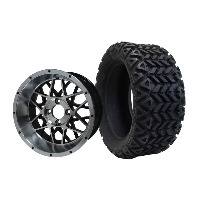 SGC 14″ Venom Machined/Black Wheel – Aluminum Alloy / STEELENG 23″x10″-14″ All Terrain Tire DOT Approved Tires Combo – Set of 4