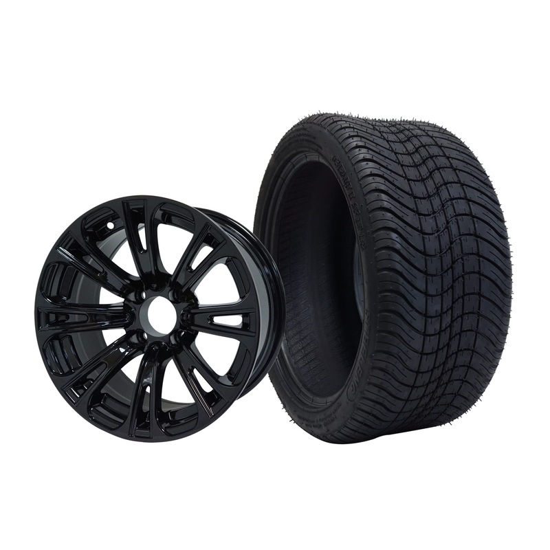 SGC 14″ Voodoo Glossy Black Wheel – Aluminum Alloy / STEELENG 205/30-14 Low Profile Tire DOT Approved Tires Combo – Set of 4