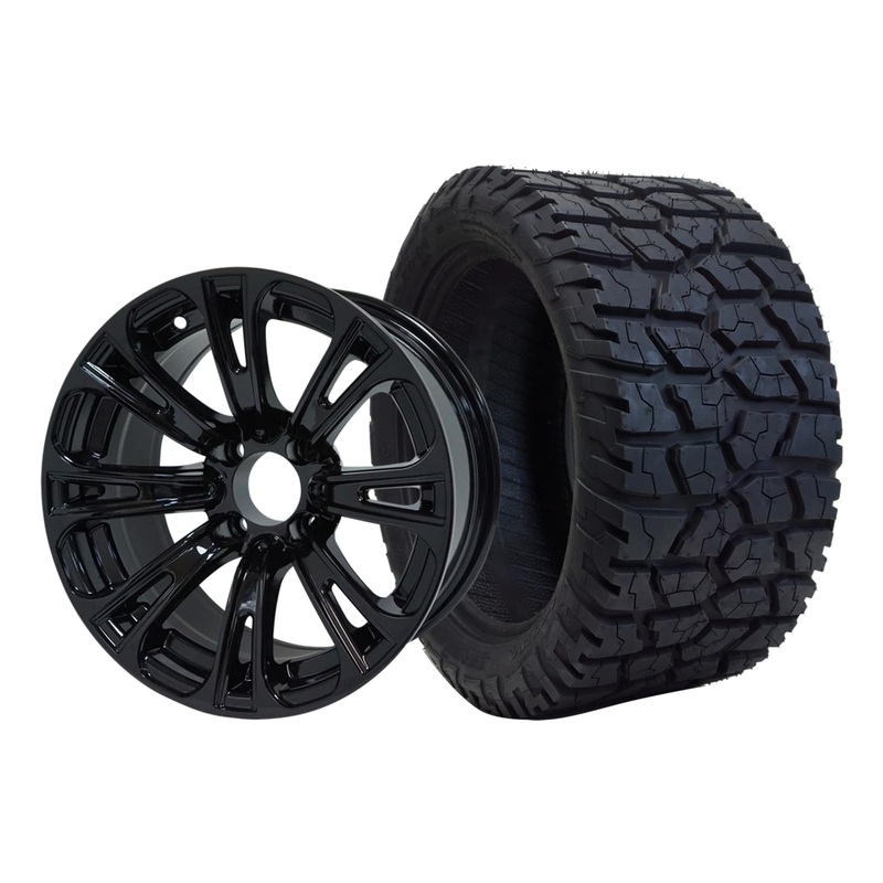 SGC 14″ Voodoo Glossy Black Wheel – Aluminum Alloy / STEELENG 22″x10.5″-14″ GATOR All Terrain Tire DOT Approved Tires Combo – Set of 4