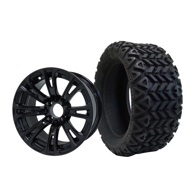 SGC 14″ Voodoo Glossy Black Wheel – Aluminum Alloy / STEELENG 23″x10″-14″ All Terrain Tire DOT Approved Tires Combo – Set of 4