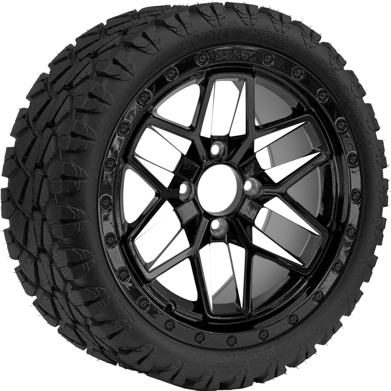 SGC 14 ” White Widow Wheel – Aluminum Alloy / STEELENG 20 “x8.5 “-14 ” STINGER AT Tire DOT Approved Tires Combo – Set of 4