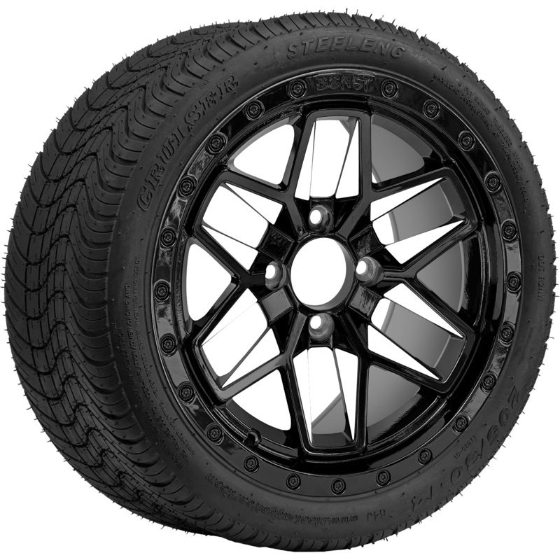 SGC 14 ” White Widow Wheel – Aluminum Alloy / STEELENG 205/30-14 Low Profile Tire DOT Approved Tires Combo – Set of 4