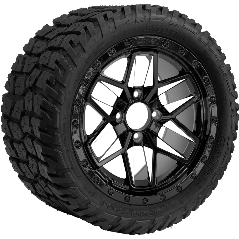 SGC 14 ” White Widow Wheel – Aluminum Alloy / STEELENG 22 “x10.5 “-14 ” GATOR All Terrain DOT Approved Tires Combo – Set of 4