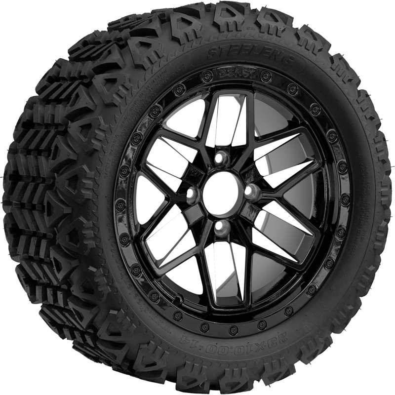SGC 14 ” White Widow Wheel – Aluminum Alloy / STEELENG 23 “x10 “-14 ” All Terrain Tire DOT Approved Tires Combo – Set of 4