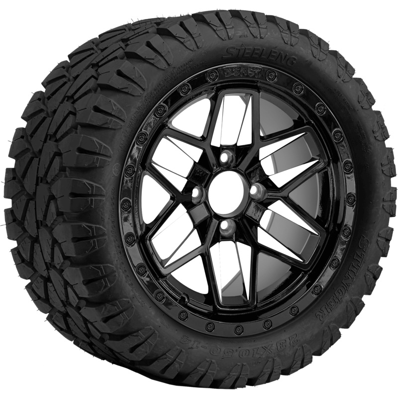 SGC 14 ” White Widow Wheel – Aluminum Alloy / STEELENG 23 “x10.5 “-14 ” STINGER AT Tire DOT Approved Tires Combo – Set of 4