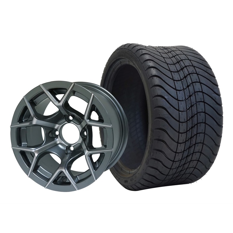 SGC 12″ Rally Machined/Gunmetal Wheel – Aluminum Alloy / STEELENG 215/35-12 Low Profile Tire Tires Combo – Set of 4