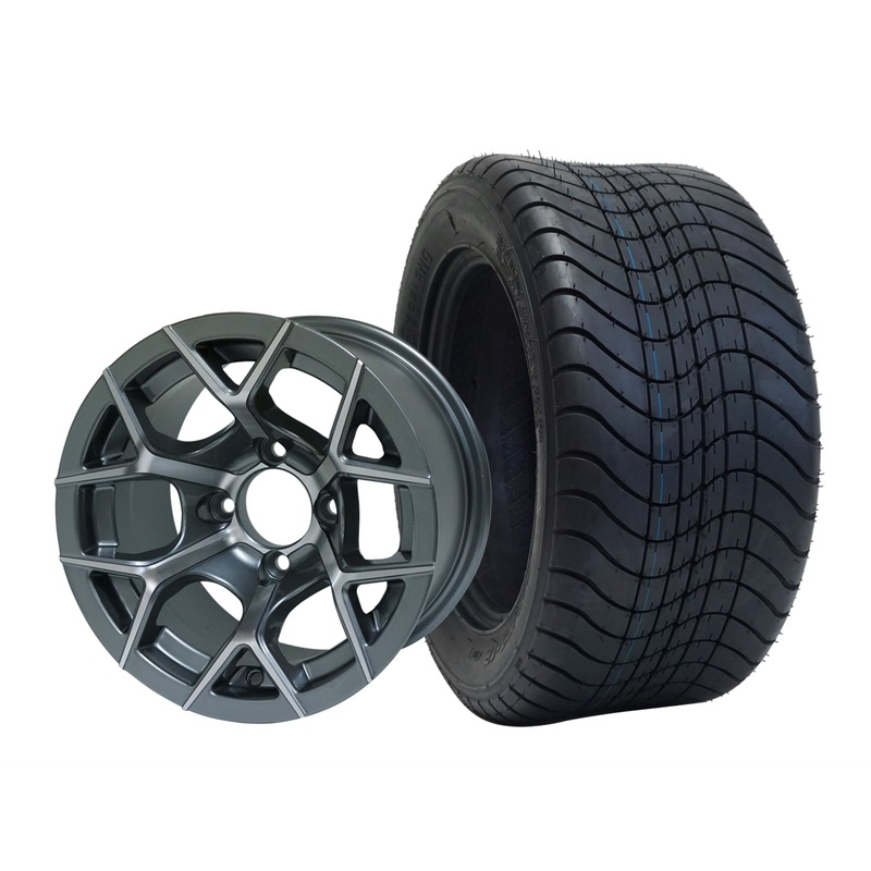 SGC 12″ Rally Machined/Gunmetal Wheel – Aluminum Alloy / STEELENG 215/50-12 Comfort Ride Street Tire DOT Approved Tires Combo – Set of 4