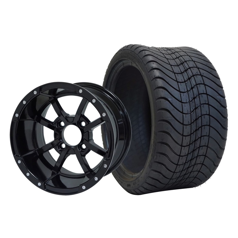 SGC 12″ Storm Trooper Glossy Black Wheel – Aluminum Alloy / STEELENG 215/35-12 Low Profile Tire Tires Combo – Set of 4