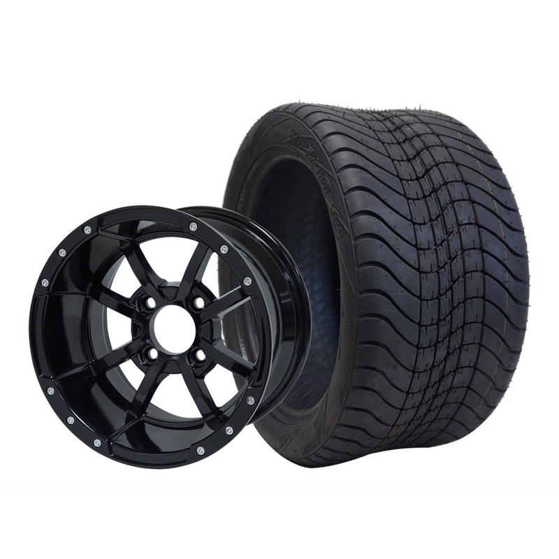 SGC 12″ Storm Trooper Glossy Black Wheel – Aluminum Alloy / STEELENG 215/40-12 Low Profile Tire DOT Approved Tires Combo – Set of 4