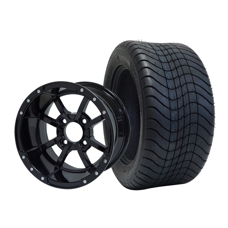 SGC 12″ Storm Trooper Glossy Black Wheel – Aluminum Alloy / STEELENG 215/50-12 Comfort Ride Street Tire DOT Approved Tires Combo – Set of 4