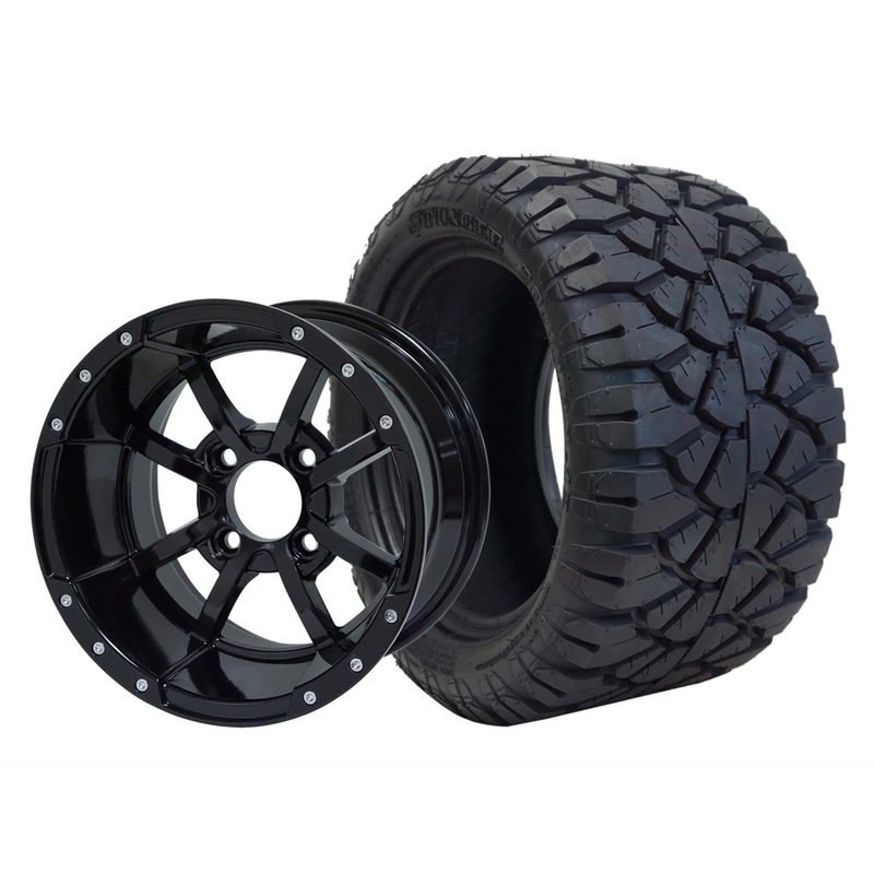 SGC 12″ Storm Trooper Glossy Black Wheel – Aluminum Alloy / STEELENG 22″x10.5″-12″ STINGER All Terrain Tire DOT approved Tires Combo – Set of 4