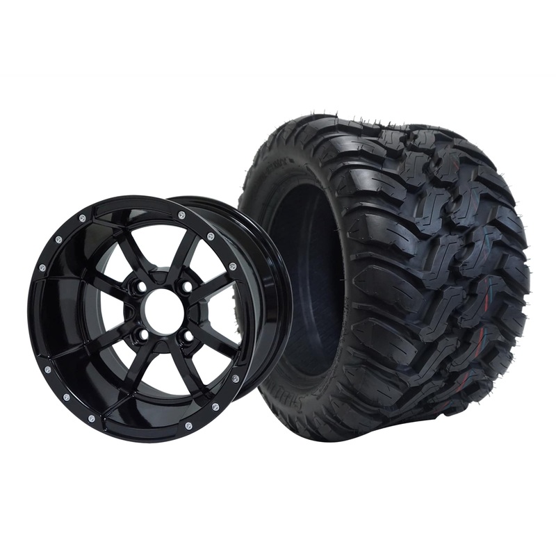 SGC 12″ Storm Trooper Glossy Black Wheel – Aluminum Alloy / STEELENG 22″x11″-12″ Mud Terrain / All Terrain Tire DOT Approved Tires Combo – Set of 4