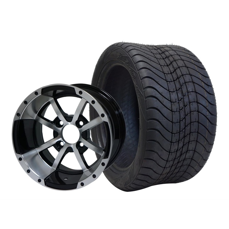 SGC 12″ Storm Trooper Machined/Black Wheel – Aluminum Alloy / STEELENG 215/40-12 Low Profile Tire DOT Approved Tires Combo – Set of 4