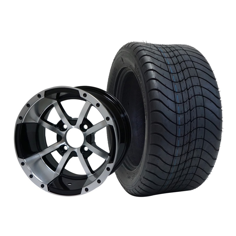 SGC 12″ Storm Trooper Machined/Black Wheel – Aluminum Alloy / STEELENG 215/50-12 Comfort Ride Street Tire DOT Approved Tires Combo – Set of 4