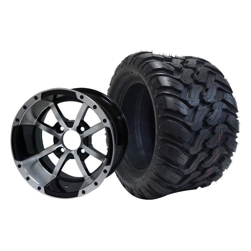 SGC 12″ Storm Trooper Machined/Black Wheel – Aluminum Alloy / STEELENG 22″x11″-12″ Mud Terrain / All Terrain Tire DOT Approved Tires Combo – Set of 4