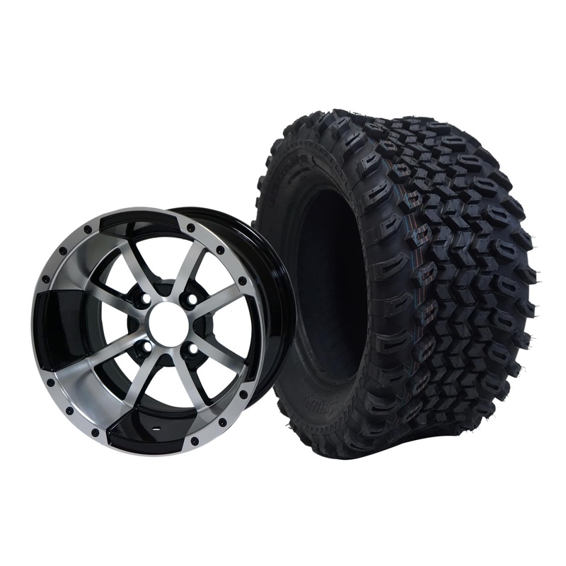 SGC 12″ Storm Trooper Machined/Black Wheel – Aluminum Alloy / STEELENG 23″x10.5″-12″ All Terrain Tire Tires Combo – Set of 4